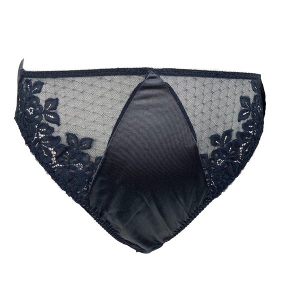 *NOS Vintage Warners Sheer Lace Nylon Panty Size L Black Sexy Hi Cut Sissy Brief